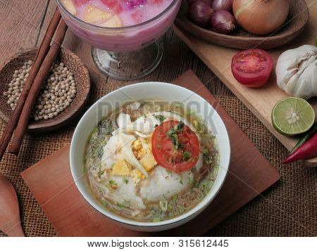 Bubur Ayam Or Indonesian Chicken Porridge With Soup