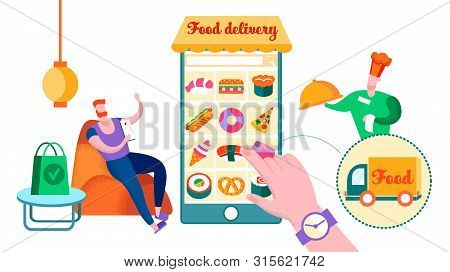 Man Ordering Restaurant Food At Home, Chef Bringing Order In Tray With Cloche Lid. , Gourmet, Consum