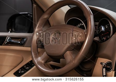 Novosibirsk, Russia - July 12, 2019:  Mercedes-benz M-class Ml63 Amg, Close-up Of The Dashboard, Spe