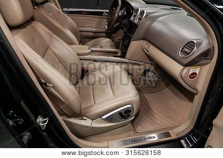 Novosibirsk, Russia - July 12, 2019:  Mercedes-benz M-class Ml63 Amg, Close-up Of The Dashboard, Pla