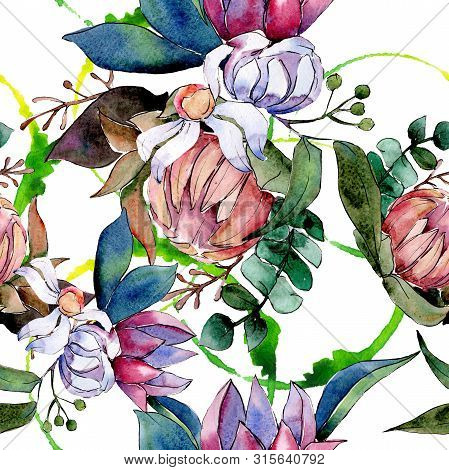 Bouquet Loral Botanical Flowers. Watercolor Background Illustration Set. Seamless Background Pattern