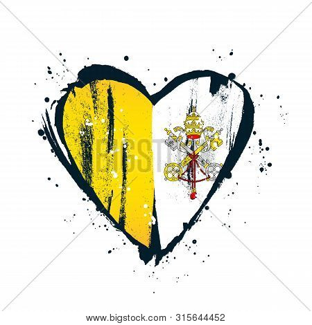 Vatican Flag In The Form Of A Big Heart. Vector Illustration On A White Background. Brush Strokes Ar
