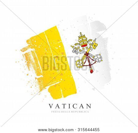 Flag Of The Vatican. Vector Illustration On A White Background. Brush Strokes Are Drawn By Hand. Ind