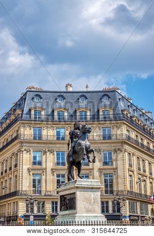 Paris, France - April 14, 2019: Equestrian Statue Of King Louis Xiv At Place De Victoires -victory S