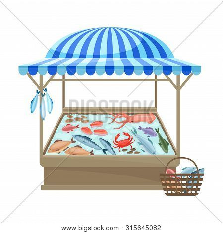 Counter For The Sale Of Fish And Seafood. Vector Illustration On White Background.