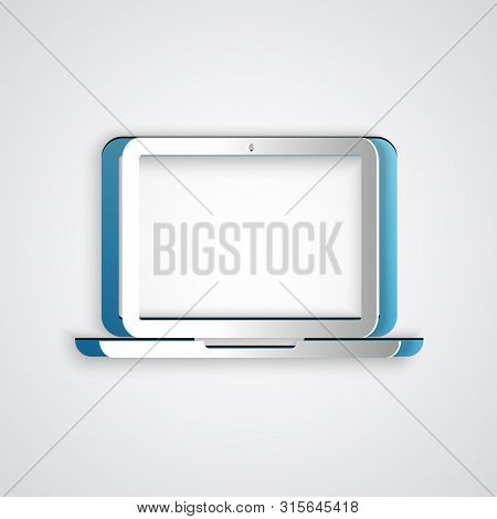 Paper Cut Laptop Icon Isolated On Grey Background. Computer Notebook With Empty Screen Sign. Paper A