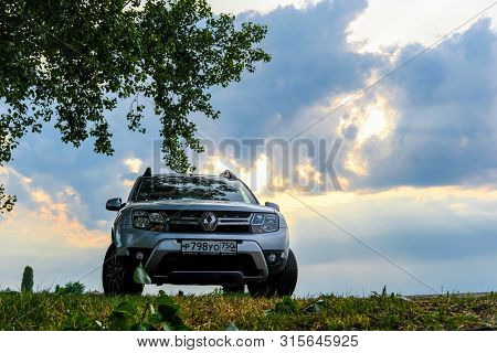 Rovigo, Italy - July, 28, 2019: car on a country road in Rovigo, Iyaly