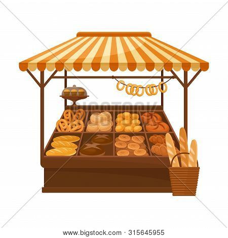 Market Pavilion For The Sale Of Bakery Products. Vector Illustration On White Background.