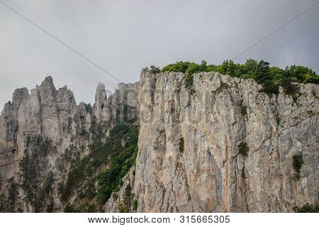 Ai-petri Mountain In The Fog. High Mountain. Crimea. Russian Mountains. Low Clouds. Beautiful Mounta
