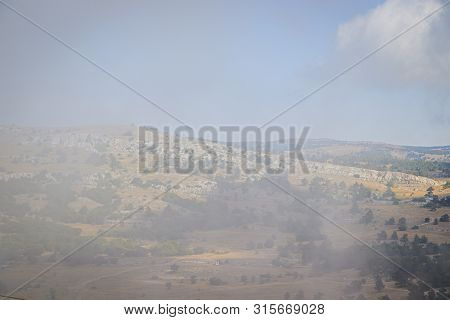 Ai-petri Mountain In The Fog. High Mountain. Crimea. Russian Mountains. Low Clouds. Beautiful Mounta