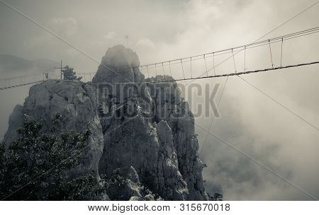 Ai-petri Mountain In The Fog. High Mountain. Crimea. Russian Mountains. Low Clouds. Beautiful Mounta