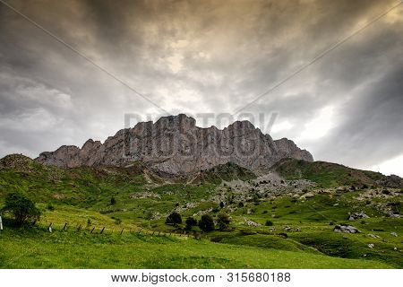 Spain Pyrenees Mountain  Near Formigal Village With A Bad Weather