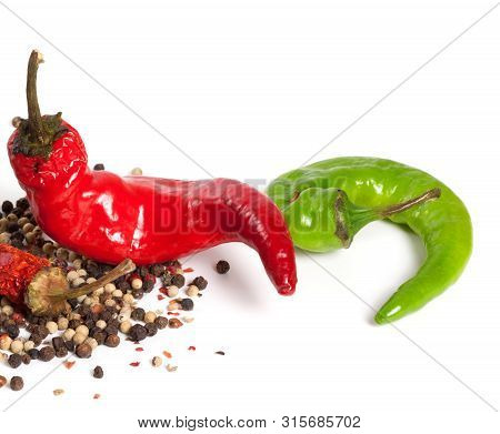 Various Of Hot Peppers Isolated On White Background
