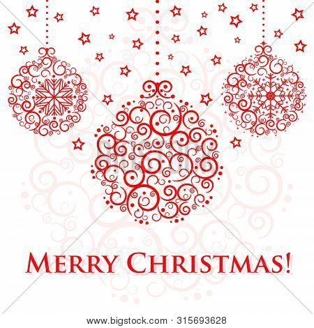 Christmas Card Vector Background Illustration Red Ball Ornaments