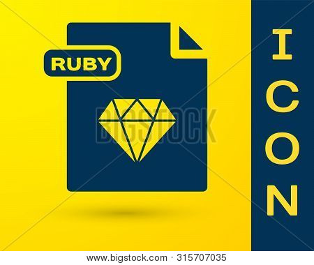Blue Ruby File Document. Download Ruby Button Icon Isolated On Yellow Background. Ruby File Symbol. 