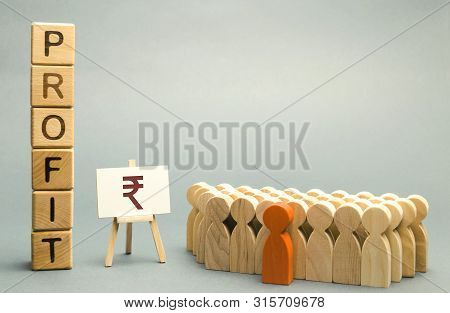 Indian Rupee Sign With The Word Profit Near The Team. Concept Analysis Of Profits And Income In The 