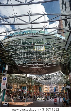 Zoetemeer, Netherlands 27.07.2019, Image Of The Entrance Of The Shopping Mall And Modern Metal Roof 