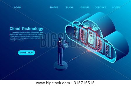 Cloud Computing Concept. Data Security Concept. Online Computing Technology. Big Data Flow Processin