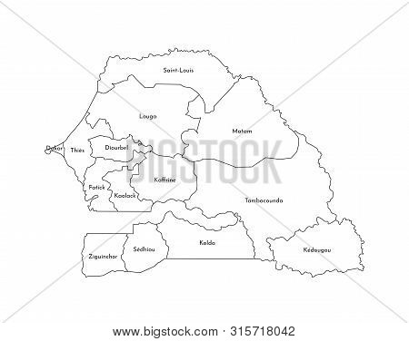 Vector Isolated Illustration Of Simplified Administrative Map Of Senegal. Borders And Names Of The R