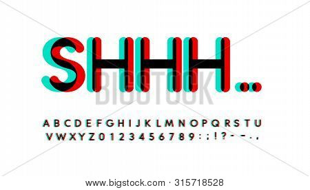 Overprint Letters And Numbers Set. Glowing Turquoise And Red Spectrum Effect Style Vector Latin Alph
