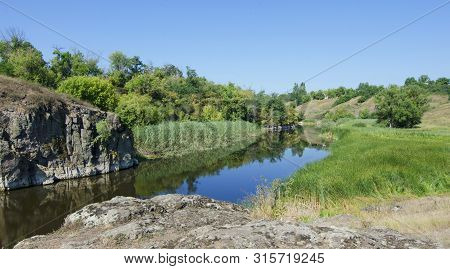 Tyasminsky Canyon With Blue River In Kamianka Cherkasy Region. Ukraine