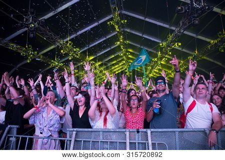 Cheerful Partying Crowd Of People At Music Festival