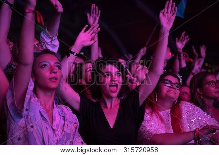Cheerful Partying Crowd Of People At Music Festival