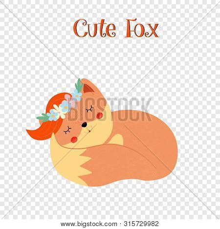 Cute Fox In Floral Wreath Sleeping Isolated On Transparent Background, Woodland Doodle Animal, Foxy 