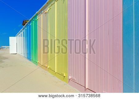 Colorful Beach Huts At The Beach Of Domburg, Netherlands