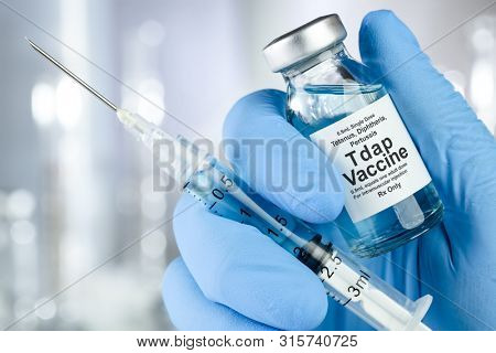 Small drug vial with Tdap vaccine