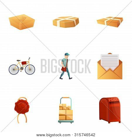 Postal Service Icon Set. Cartoon Set Of 9 Postal Service Vector Icons For Web Design Isolated On Whi