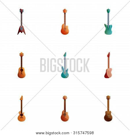 Rock Guitar Icon Set. Cartoon Set Of 9 Rock Guitar Vector Icons For Web Design Isolated On White Bac