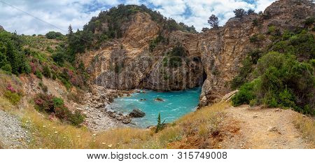 Sea Cliff With A Lagun And Natural Scanic Color Landscape Panorama