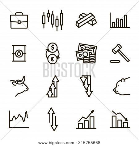 Stock Quotes Sign Black Thin Line Icon Set. Vector