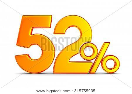 fifty two percent on white background. Isolated 3D illustration