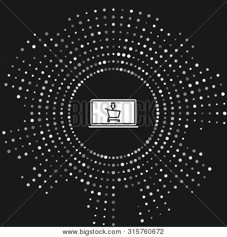White Shopping Cart On Screen Laptop Icon Isolated On Grey Background. Concept E-commerce, E-busines
