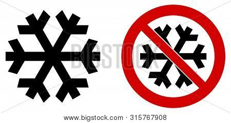 Simple Black Snowflake Icon Meaning Winter / Cold / Freeze. Also Version In Red Circle Means 