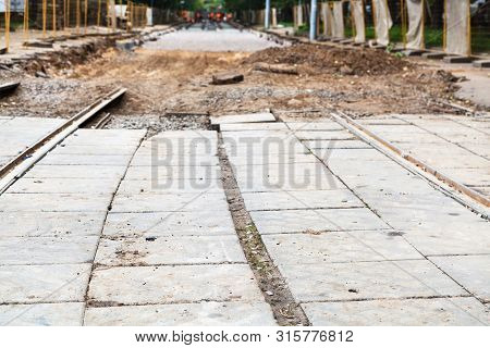 Repair Of Tram Tracks In Moscow City - The End Of Disassembled Tram Road