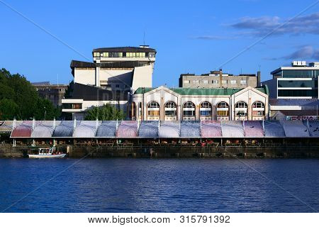 Valdivia, Chile - February 3, 2016: Feria Fluvial (riverside Market Selling Fish, Fruit, Vegetable) 