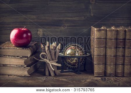 Back to School. Vintage still life with copy space.