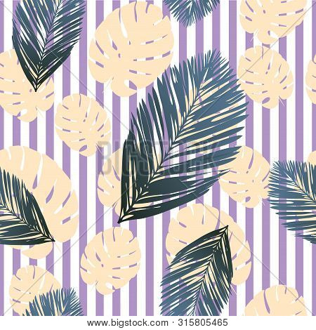 Seamless Striped Vector Tropical Pattern. Plumeria, Frangipani.