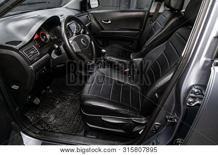 Novosibirsk, Russia - July 17, 2019:  Ssangyong Actyon, Close-up Of The Dashboard, Player, Steering 