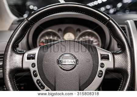 Novosibirsk, Russia - July 17, 2019:  Nissan X-trail, Close-up Of The Dashboard, Speedometer, Tachom