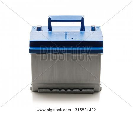 new lead-acid automotive electric battery, isolated on white