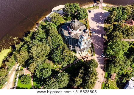 Panorama Of The Church Of St. Prince Alexander Nevsky. Ust-izhora Leningrad Region, Russia. (aero Ph