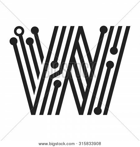 Circuit Board, Vector Graphic Design Element. Letter W
