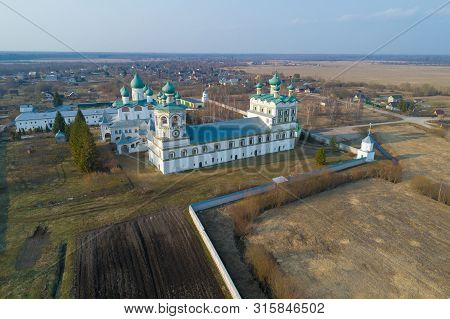 View Of The Temples Of The Ancient Nikolo-vyazhischsky Monastery On April Evening (aerial Photograph