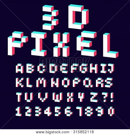 3d Alphabet Made Of Pixel Design Font Vector