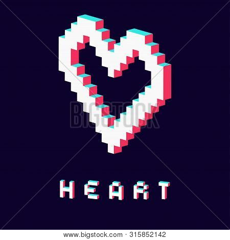 Pixel Heart Made In 3d Blue Red White