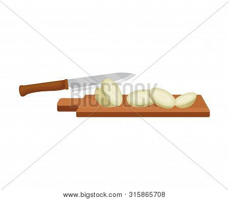 Knife Slices Onions. Vector Illustration On A White Background.